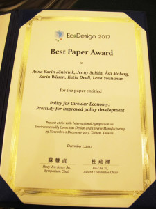 Diplom Best Paper Award - EcoDesign 2017